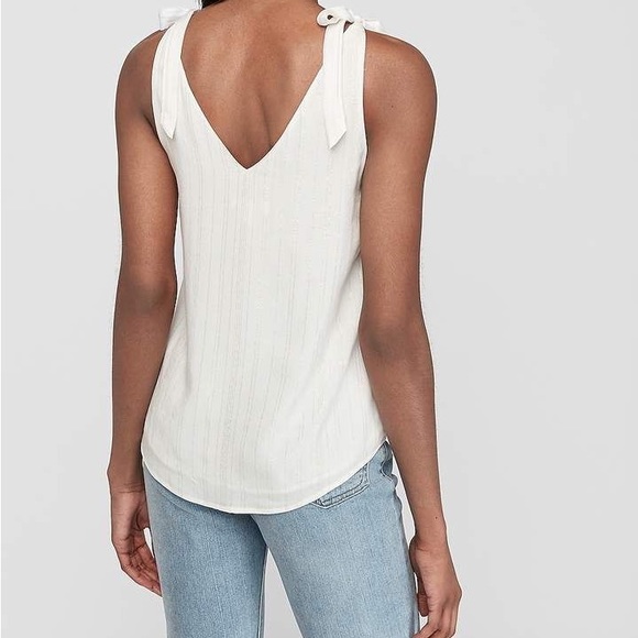 Express Gold Metallic Striped Tie Strap Shoulder White Tank S NWT - Picture 2 of 4